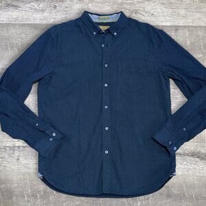 Denim & Flower Slim Fit Long Sleeve Button Down Mens L Navy Blue Floral Cotton